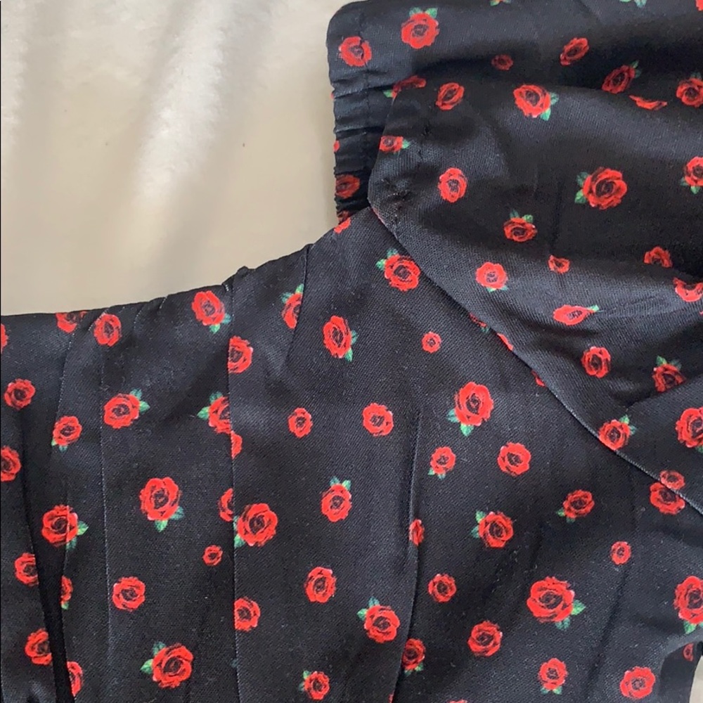 Flower print black dress